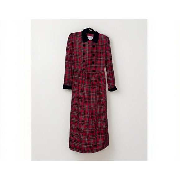 Plaza South Red Black Plaid Maxi Dress Sz 8 Whimsigoth Feminine Retro Winter - Picture 1 of 9